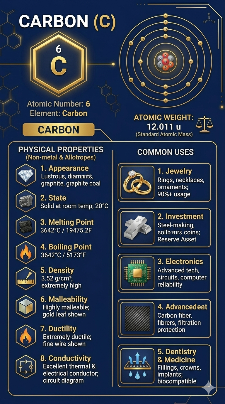 Carbon, a dull non-metal element shown as an example of a non-metal